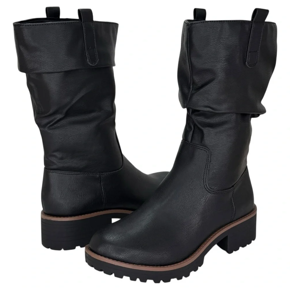 Sun + Stone Nelliee Black Faux Leather Mid-Calf Womens Boots Size 10M - Picture 9 of 11